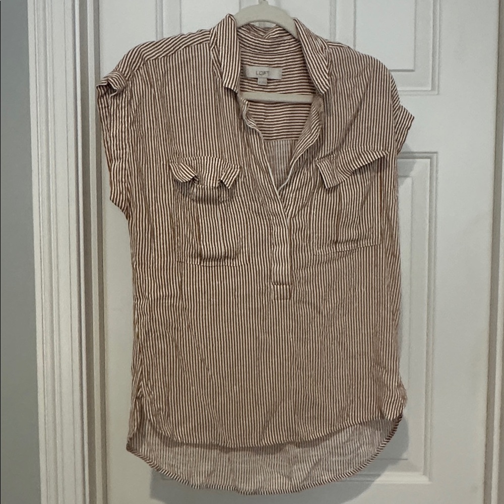 LOFT Brown and White Striped Blouse